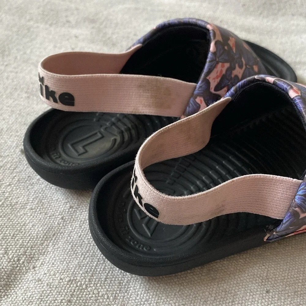 NIKE Kawa Slide Sandals Butterfly Pink Blue Slip On Strap